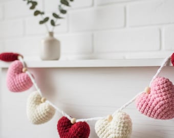 Patrón de guirnalda de corazones de crochet / Decoración para San Valentín / Descarga digital en PDF
