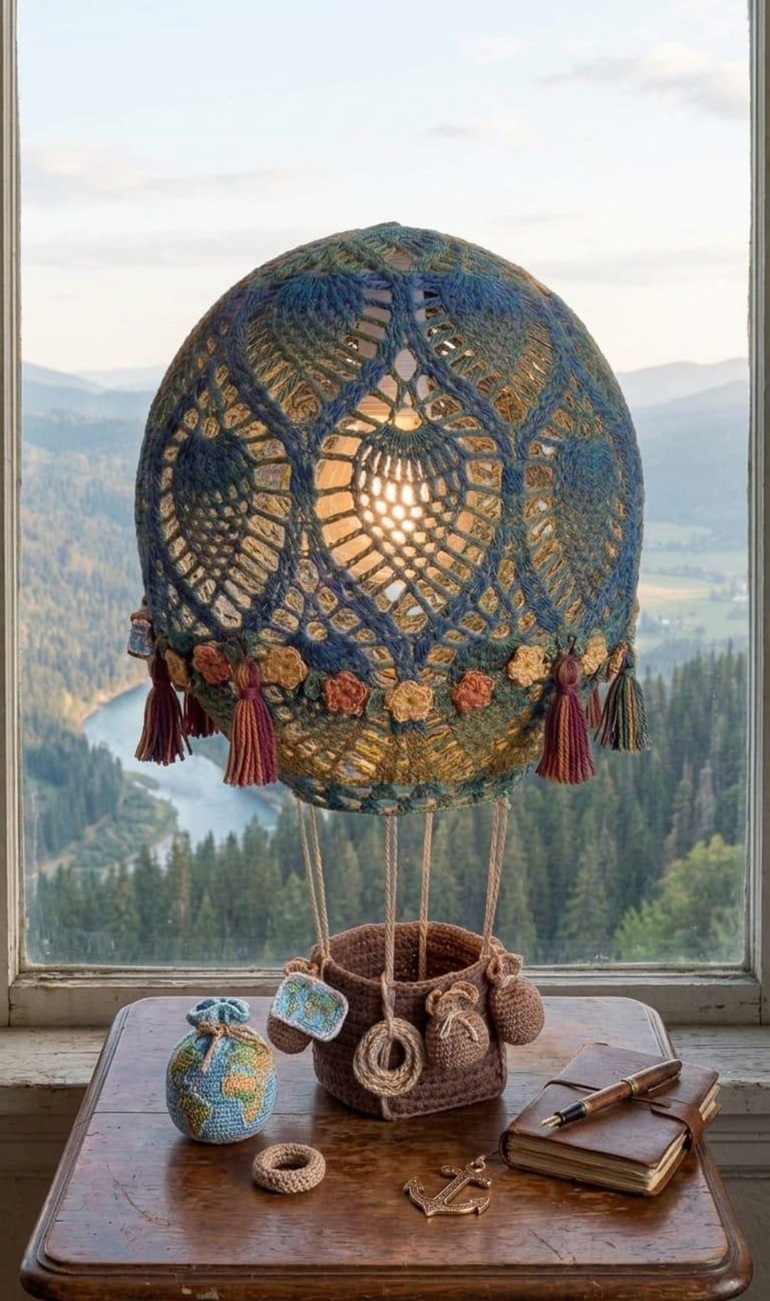 Crochet Hot Air Balloon Lamp Pattern PDF – Baby Nursery Hanging Light ...