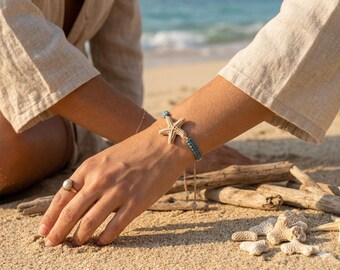 Handmade Crochet Coastal Bracelet Set | Seashell & Starfish Beach