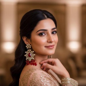 Gold Plated Indian Jewelry • Statement Polki Earrings • Pakistani Wedding Accessories • Bollywood Ruby Dangle