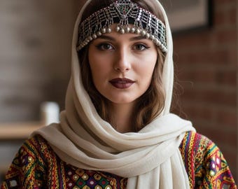 Matha Patti afghano vintage: copricapo con perline fatto a mano