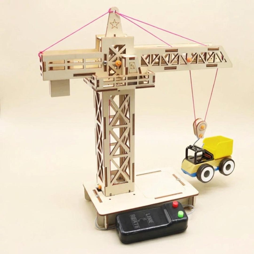 Building Remote Control Items Wooden Remote Control Tower Crane DIY STEM Kit, RC Construction Model ...