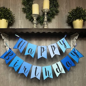 Blue Birthday Banner, Ombre Blue Decor, Personalized Birthday Banner, Also Available in Pink Ombre, Coral, Teal, Aqua