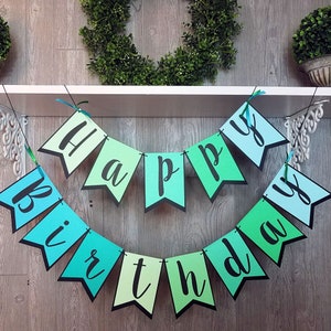 Blue Ombre Happy Birthday Banner, Personalized Birthday Party Garland, Custom Party Decor, Gender Neutral Decor, Ocean Under the Sea Decor