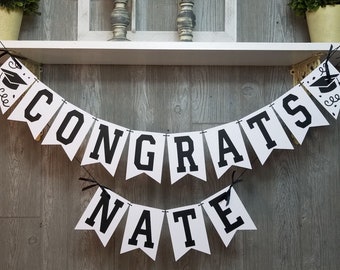 Graduation Banner, Congrats Banner, #DONE, Congratulations, Black and White Party Decor, College or High School Personalized Grad Banner