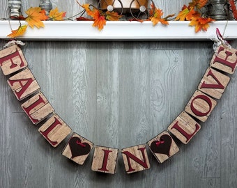Fall In Love Wedding, Engagement, Rustic Wood Sign, Burgundy and Brown, Fall Wedding Decor, Fall In Love Sign, Bridal Shower, Baby Shower