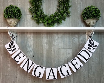 Engagement Banner, Engaged Garland, Photo Prop, Engagement Party Decor, She Said Yes, Bridal Shower Banner, Black and White Banner