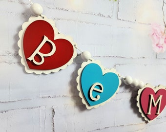 Valentine Banner, Wood Hearts, Be Mine Wood Banner, Valentine Engagement, Valentine Wedding, White, Pink, Red, Blue,