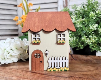 Chunky Wood Farmhouse Cottage, Tier Tray House, Wood Cottage, Miniature House, Mantle Decor, Home Sweet Home, Gift For Mom