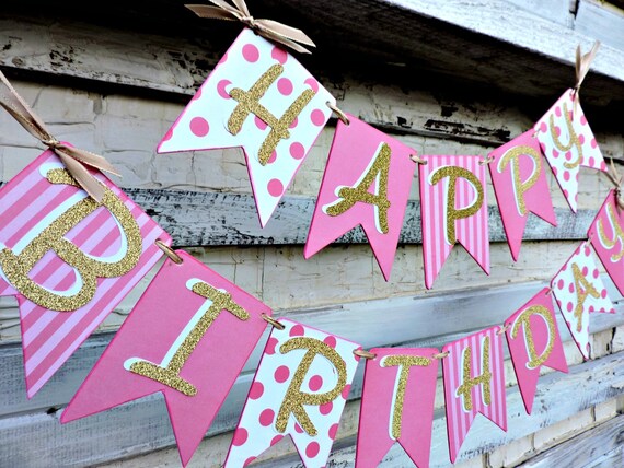 Pink And Gold Birthday Banner Princess Party First Birthday 1st