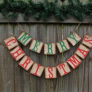 Burlap Merry Christmas Banner, Happy Holidays, Farmhouse Mantle, Farmhouse Christmas, Rustic Christmas Decor, Holiday Mantle, Lodge, Cabin