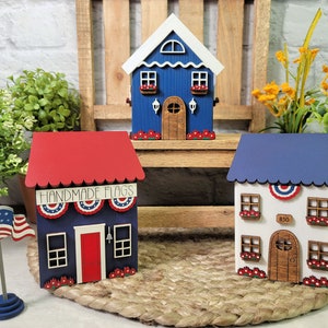 Patriotic Memorial Day Decor, Americana Village for Tier Tray, Small Decorative House, Fouth 4th of July Home Decor, Summer Tier Tray image 3