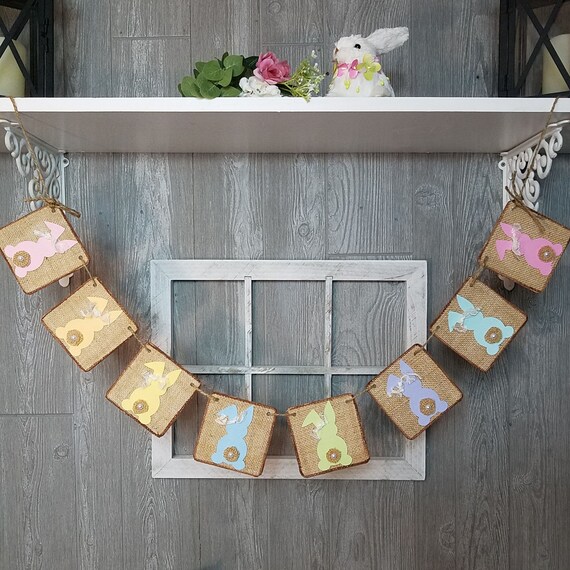 Burlap Spring Or Easter Banner With Pastel Color Bunnies, Spring Mantle Decor, Easter Home Decor, Cute Bunny Decor For Nursery Il_570xn