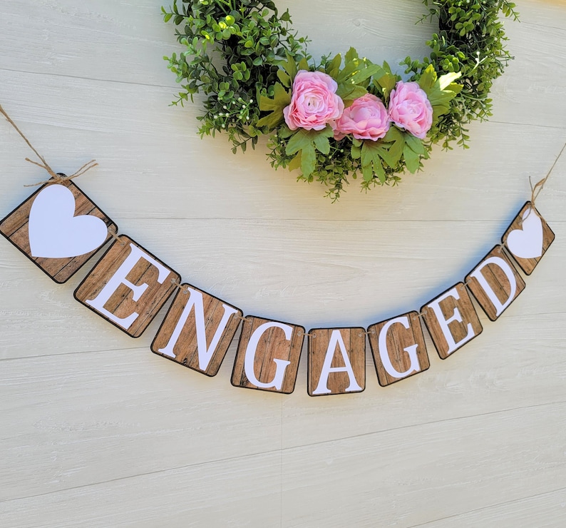 Engaged Banner, Wood Look Chipboard Banner, Engagement Party Decoration, Bridal Shower Decoration, Photo Prop For Engagement, She Said Yes image 1
