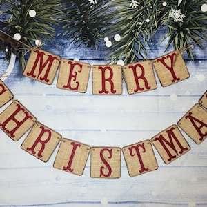 MERRY CHRISTMAS banner, Happy Holidays banner, burlap Christmas decor, Holiday mantle, photo prop, customized Christmas banner, rustic