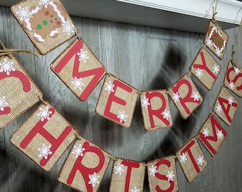 Gingerbread Christmas Banner, Gingerbread Men Sign, Merry Christmas Banner, Burlap Christmas Decor, Believe, Be Merry, Personalized Banner