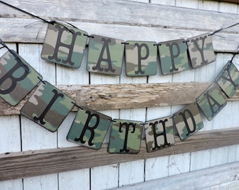 Camo Birthday Banner, Military Birthday, Deer Hunters, Retirement, Baby shower, Welcome Home, Just Hitched, custom add a name