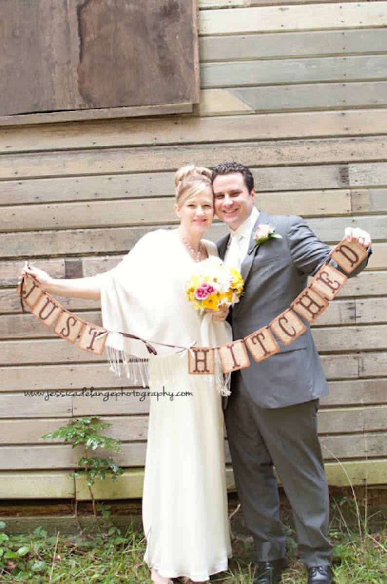 Rustic Burlap Wedding Decor, Just Hitched Banner, Just Married, We Eloped, Just Married, image 2