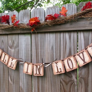 Fall In Love Burlap Banner, Wedding Banner, Fall Wedding Decor, Fall Engagement Banner, Fall Mantle Decor, Rustic Burlap Wedding Decor image 2