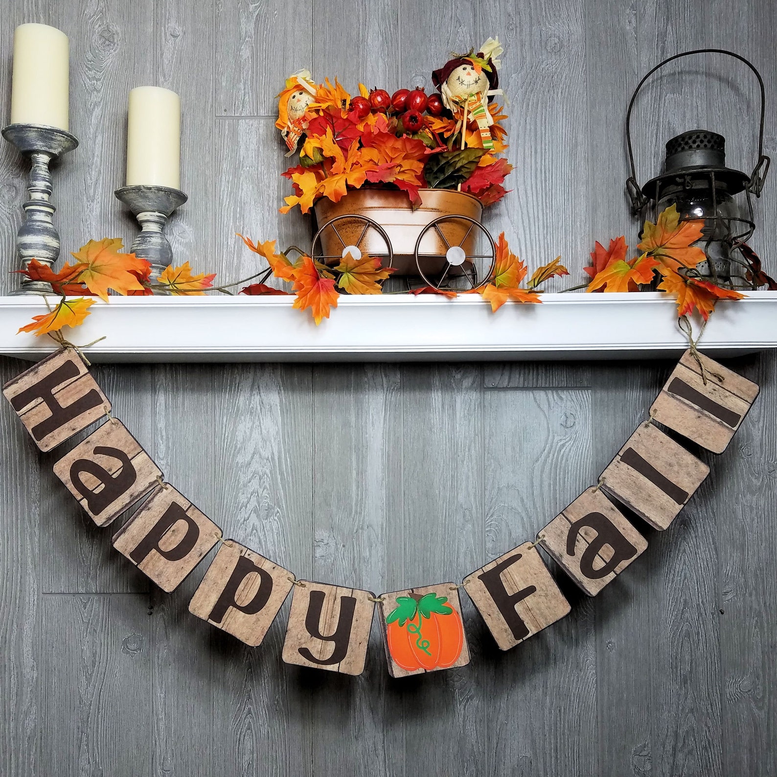 Fall Farmhouse Rustic Banner Fall Mantle Decor Happy Fall Etsy Fall Farmhouse Rustic Banner Fall Mantle Decor Happy Fall Etsy