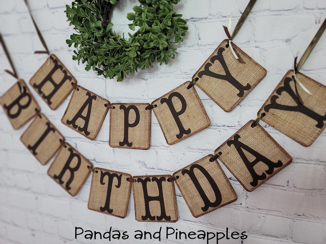 Burlap Happy Birthday Banner Rustic Party Decor First - Etsy