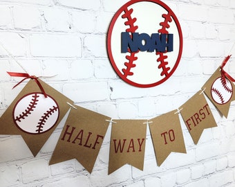 Half Way To First Banner, Baseball Garland, 1/2 Birthday Decor, 6 Month Birthday, Sports Banner, Baseball Wall Hanging