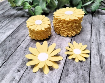 Yellow Daisy Confetti, Wedding Table Scatter, White Daisy, Bridal Shower Table Decor, Paper Flowers, Paper Daisy Chain, Scrapbook, Tags