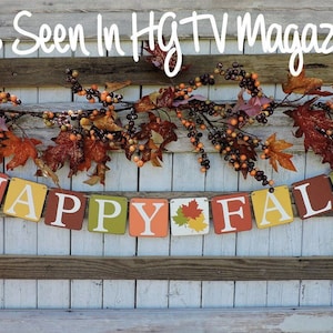 As Seen in HGTV Magazine, Happy Fall Banner, Happy Fall Sign, Fall Home Decor Ideas , Fall Mantle, Autumn Harvest, Fall Decorating, Fall