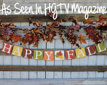 As Seen in HGTV Magazine, Happy Fall Banner, Happy Fall Sign, Fall Home Decor Ideas , Fall Mantle, Autumn Harvest, Fall Decorating, Fall