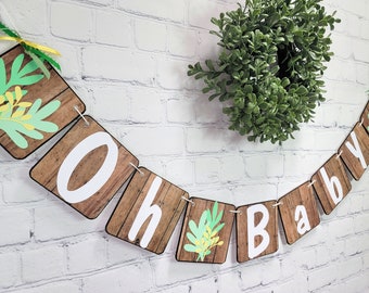 Oh Baby Wood Look Banner, Greenery Baby Shower Decor, It's A Boy, It's A Girl, Photo Prop