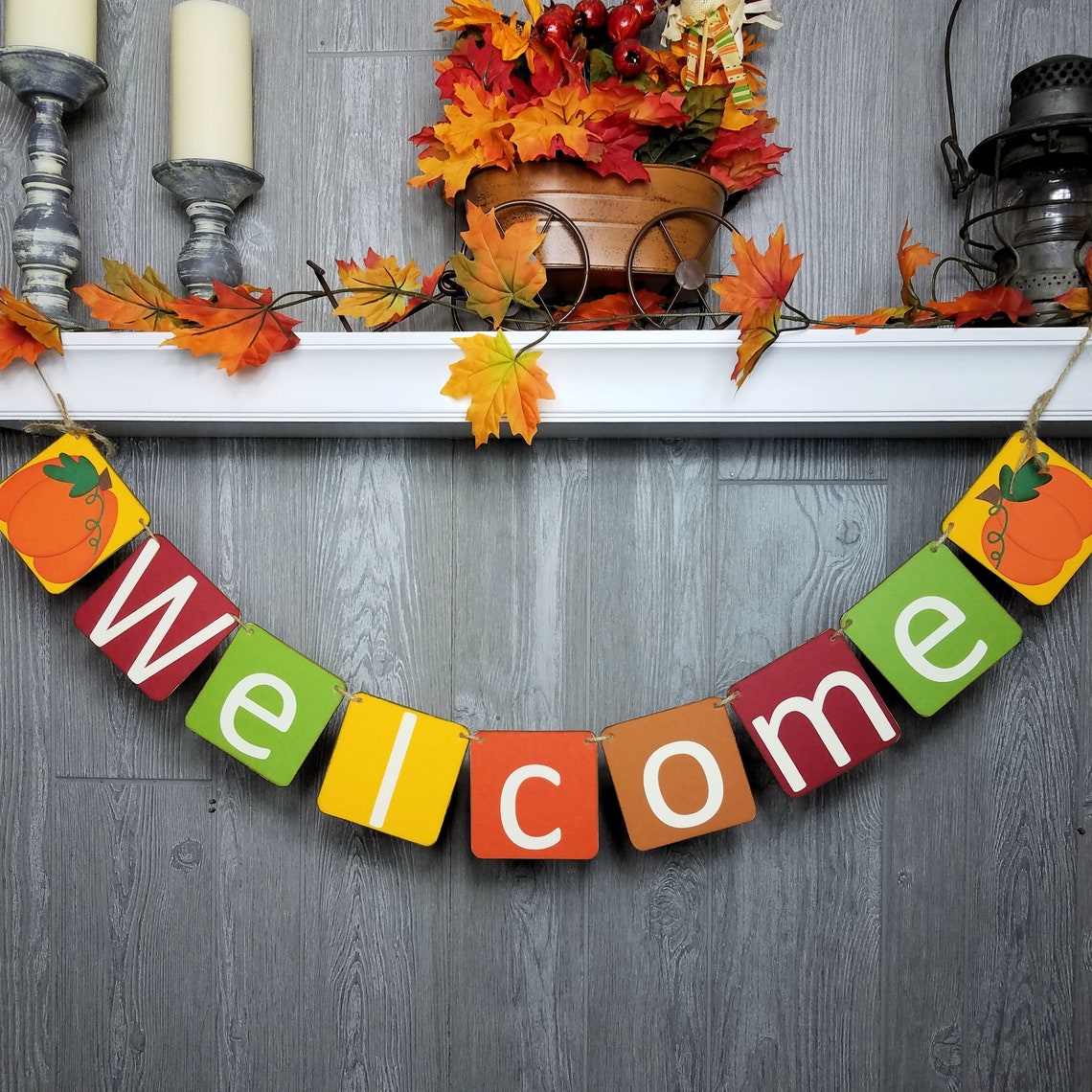 Banner With Pumpkins Fall Fireplace Decor Fall Door Etsy