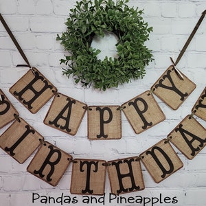 Burlap Happy Birthday Banner, Rustic Party Decor, First Birthday, Personalized Birthday Banner image 1