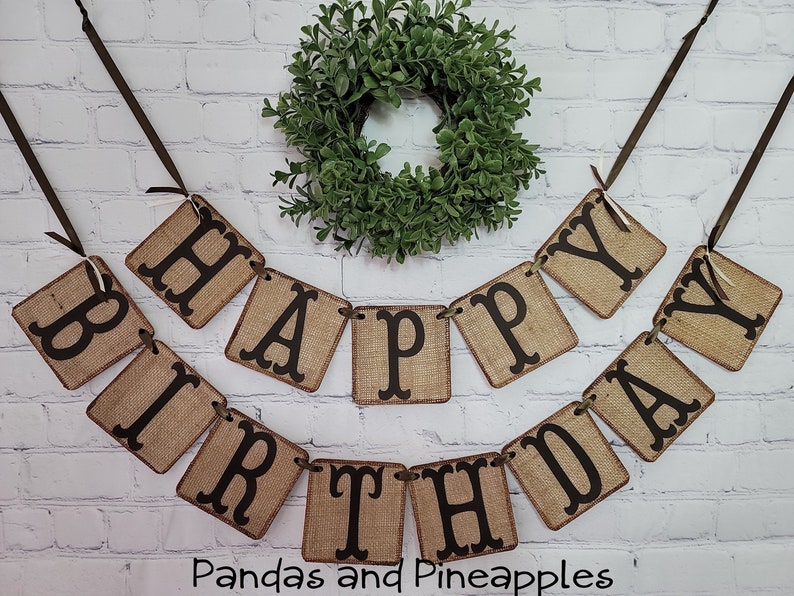 Burlap Happy Birthday Banner, Rustic Party Decor, First Birthday, Personalized Birthday Banner image 1