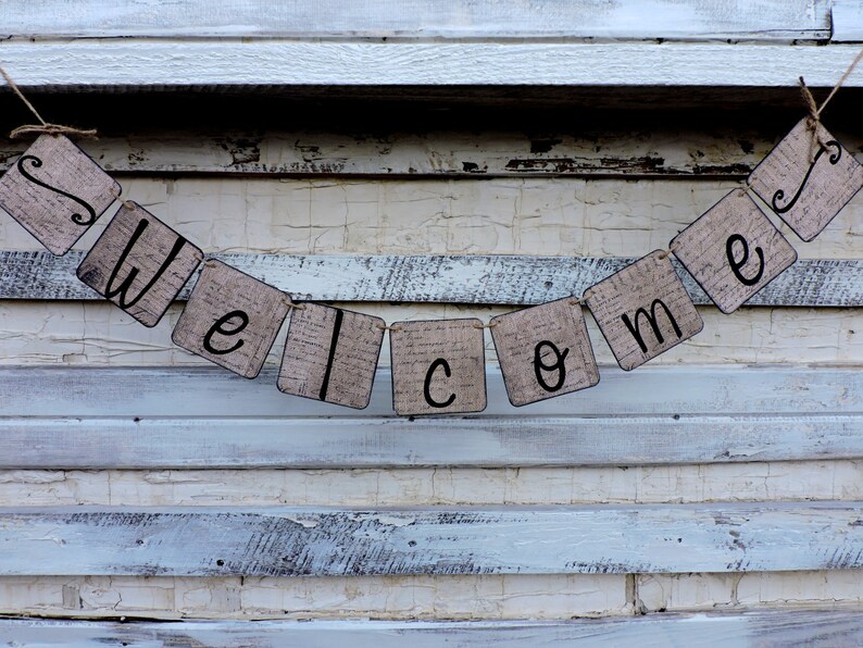 Welcome Banner Farmhouse Design Year Round Mantle Decor Etsy