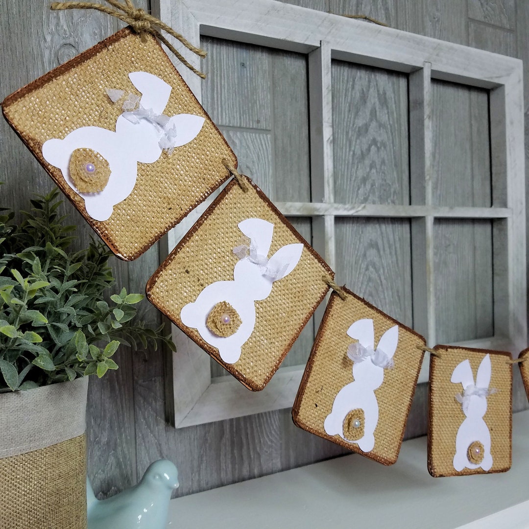Easter Bunny Burlap Banner, Spring Banner for Mantle, Cute Home Decor ...