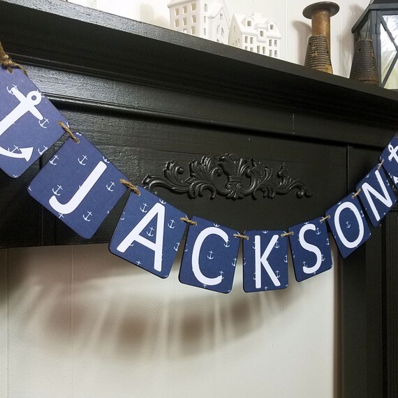 Name Banner Custom Banner Navy Blue Baby Shower Decor Anchors