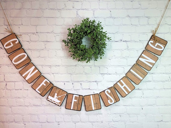 Retirement Decor Banner, Gone Fishing Banner, Cabin Decor Decor for Celebration of Life Event, Woodland Outdoor Fishing Hunting Banner Il_570xn