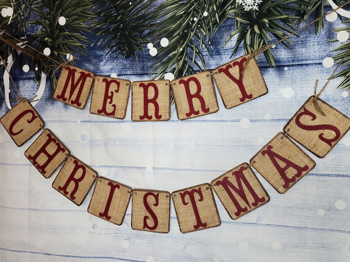 MERRY CHRISTMAS Banner Happy Holidays Banner Burlap - Etsy