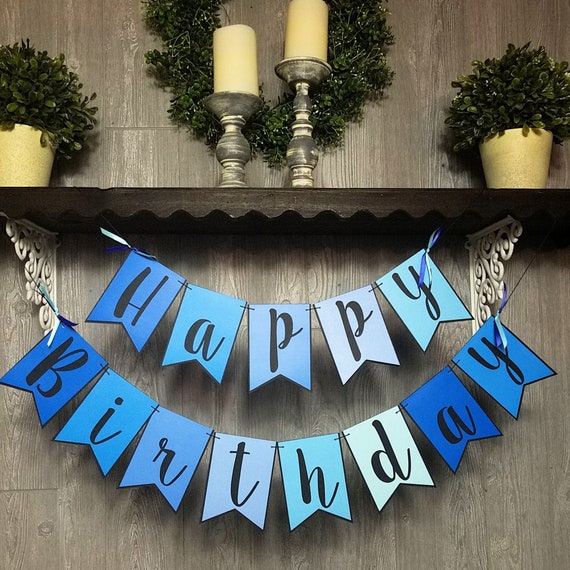 Blue Birthday Banner, Ombre Blue Decor, Personalized Birthday Banner, Also Available in Pink Ombre, Coral, Teal, Aqua Il_570xn