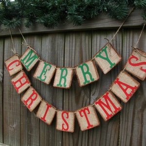 Merry Christmas Burlap Banner, Holiday Mantle Decor, Rustic Christmas, Cabin Decor, Lakehouse Decor image 3