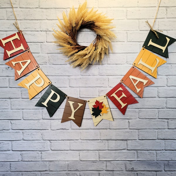 Happy Fall Wood Banner, Fall Garland Decor, Happy Fall Sign, Fall Mantle Decoration, Fall Decor Ideas, Fall Bunting