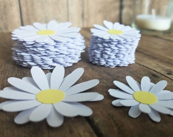 Yellow Daisy Confetti, Wedding Table Scatter, White Daisy, Bridal Shower Table Decor, Paper Flowers, Paper Daisy Chain, Scrapbook, Tags