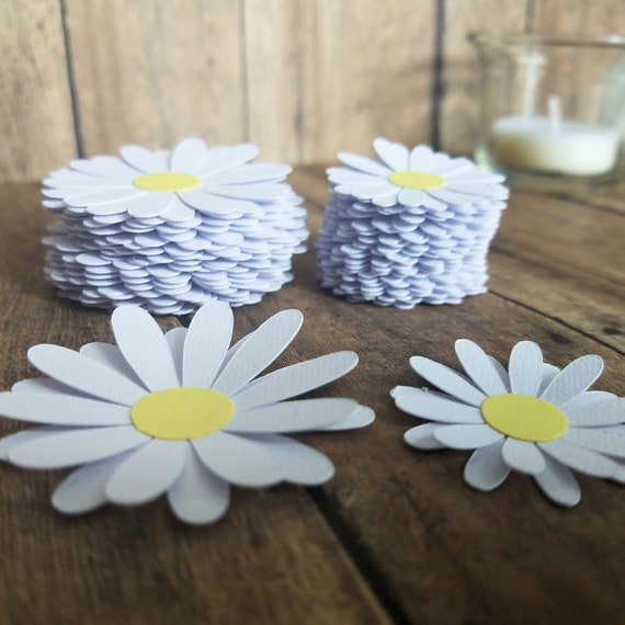 Daisy Confetti, White, Yellow, Table Scatter, Wedding Flower Confetti, Bridal Shower Table Confetti, Paper Flowers, Paper Daisy Chain Il_570xn