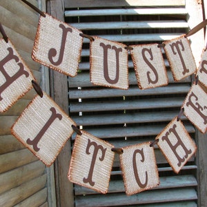 Rustic Burlap Wedding Decor, Just Hitched Banner, Just Married, We Eloped, Just Married, image 3