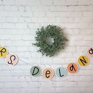 Boho Teacher&#39;s Name Banner, Boho Rainbow Classroom Banner, Pastel Colors, Muted Colors, Desk Name Sign, Custom Classroom Banner