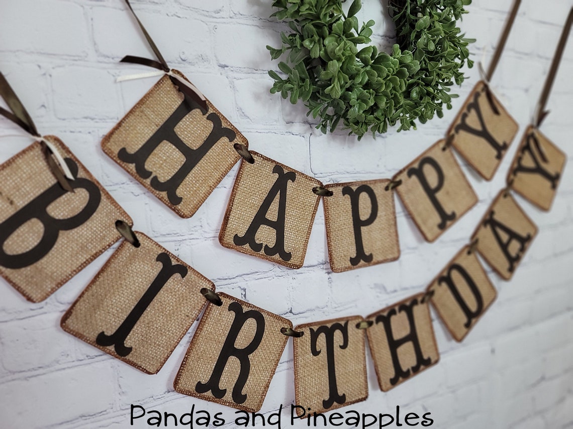 Burlap Happy Birthday Banner Rustic Party Decor First - Etsy