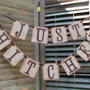 Rustic Burlap Wedding Decor, Just Hitched Banner, Just Married, We Eloped, Just Married, image 1