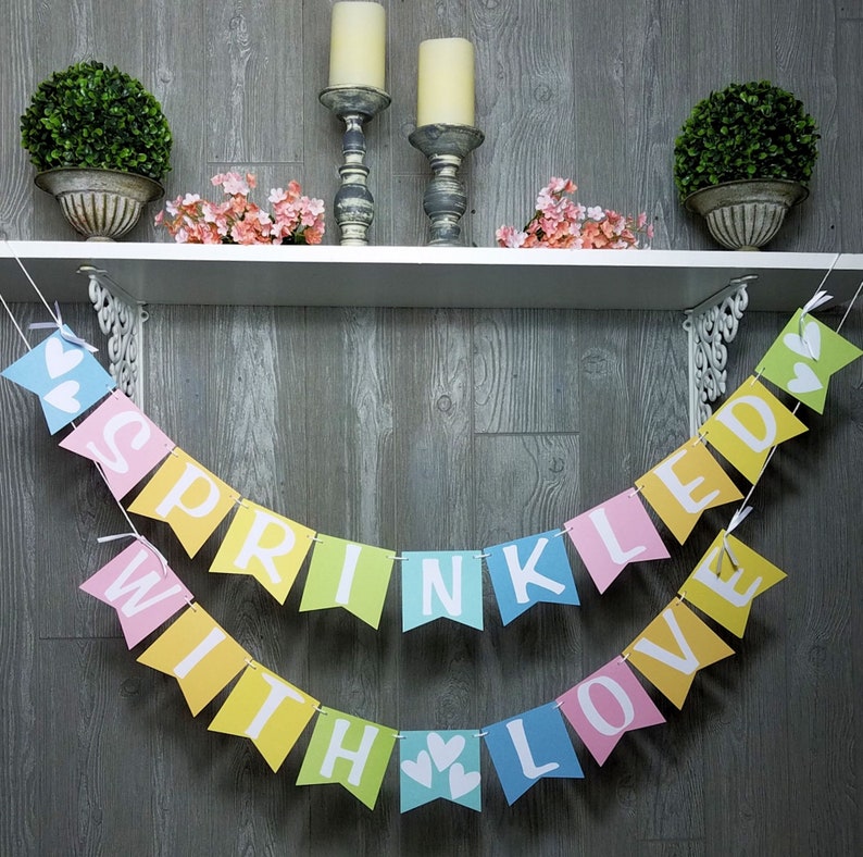 Sprinkled With Love Banner, Rainbow Baby Sprinkle Decor, Ombre Baby Shower Garland, Welcome Baby Banner, Rainbow Baby image 4