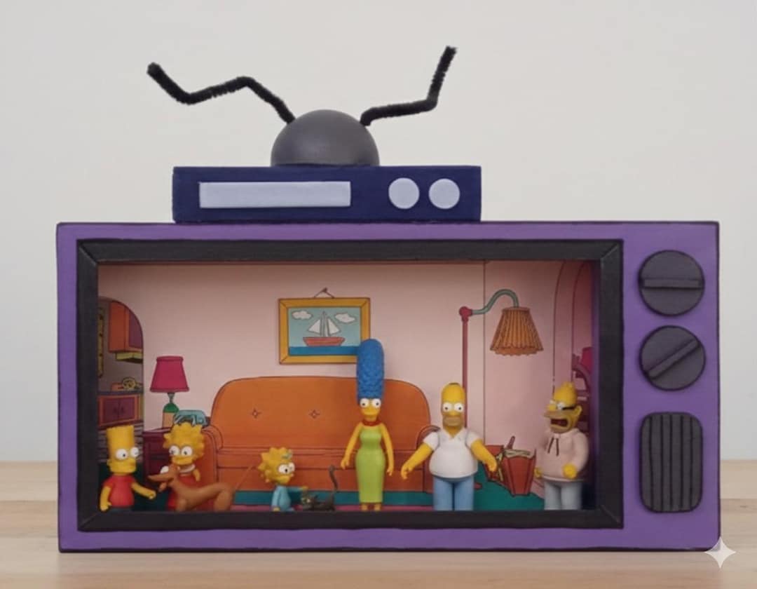 The Simpsons Retro TV Diorama - Handmade 3D Art - Unique Collectible ...