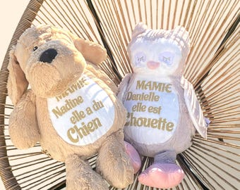 Personalized 40cm Grandma Plush Toy - Owl or Dog - Grandmother's Day Gift - Personalized Name - Original Grandma Gift Idea